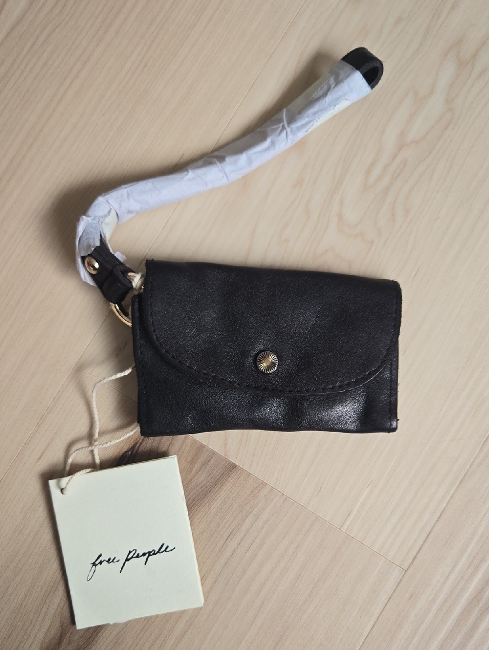 NWT Free People Leather Bag Lanyard, Black